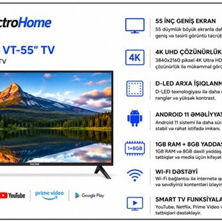 VOLTAM VT-55 Smart TV – 4K Ultra HD – Televizor və proektorlar – ucuztap.az