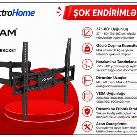 Kronşteyn VOLTAM VM-02 37-80 TV BRACKET – Televizor və proektorlar – ucuztap.az