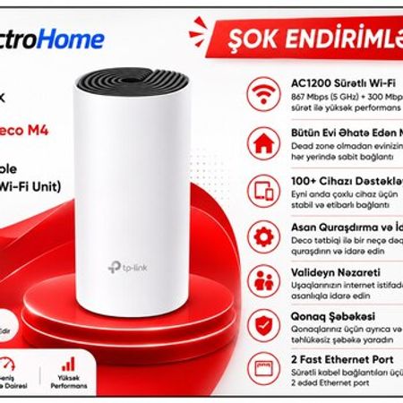 TP-Link Deco M4 (1-pack) – AC1200 Whole Home Mesh Wi-Fi – Şəbəkə avadanlıqları – ucuztap.az