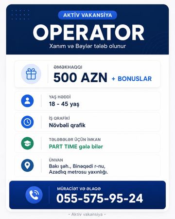 Ofis meneceri,operator – İş təklif edirəm – ucuztap.az