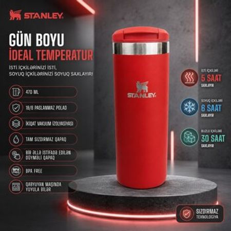 Stanley Paslanmaz Polad Termos Mug – Sızdırmaz, Vakuum İzolyasiyalı 470 ML QIRMIZI RƏNG – Bakı – ucuztap.az