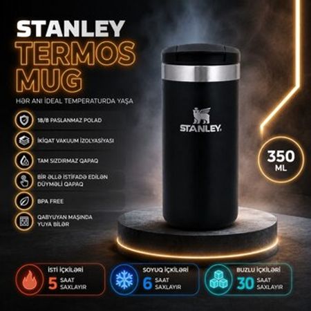 Stanley Paslanmaz Polad Termos Mug – Sızdırmaz, Vakuum İzolyasiyalı 350ML Qara rəng – Bakı – ucuztap.az