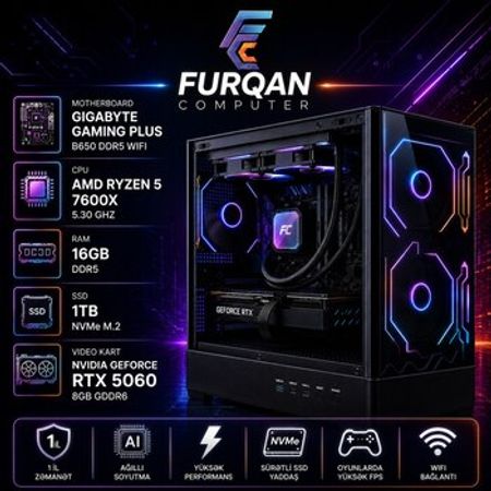 Gaming PC | Ryzen 5 7600X 5.30 GHZ | RTX 5060 8GB | SSD 1TB NVMe M.2 | RAM 16GB DDR5 | – Masaüstü kompüter… – ucuztap.az
