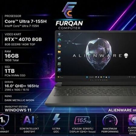Dell ALIENWARE M16 R2 | Intel® Core™ Ultra 7-155H | RTX™ 4070 8GB 140W – Noutbuklar və Netbuklar – ucuztap.az