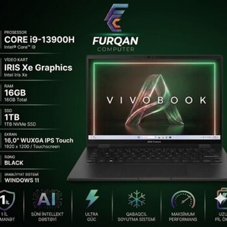 ASUS VIVOBOOK S16 FLIP TP3604V | Intel® Core™ i9-13900H | Intel® Iris Xe Graphics | 16GB RAM | 1T – Noutbu… – ucuztap.az