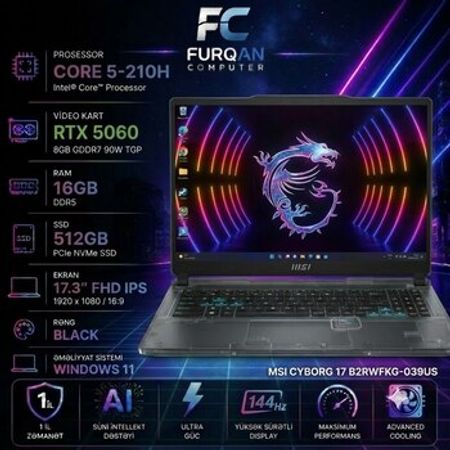 MSI Cyborg 17 B2RWFKG-039US, Intel® Core™ 5 210H, RTX 5060 8GB, 16GB RAM, 512GB SSD,17.3 F – Noutbuklar və… – ucuztap.az