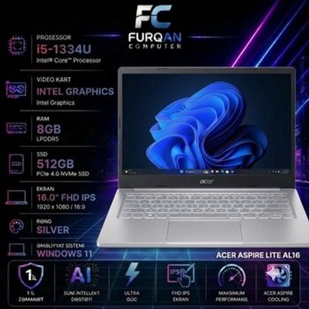 ACER Aspire Lite AL16-52P | Intel® Core™ i5-1334U Intel® Graphics 8GB RAM 512GB SSD | 16.0 – Noutbuklar və… – ucuztap.az