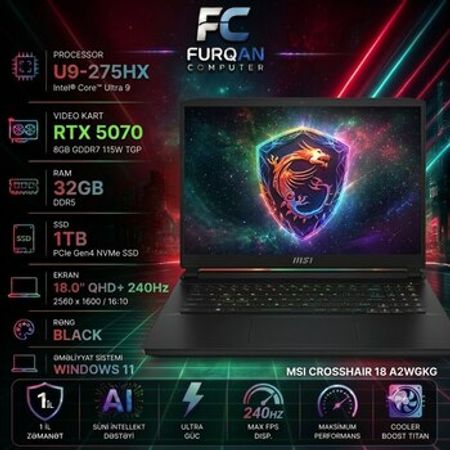 MSI Crosshair 18 A2WGKG | Intel® Core™ Ultra 9 275HX RTX 5070 8GB 32GB RAM 1TB SSD | 18.0 – Noutbuklar və… – ucuztap.az