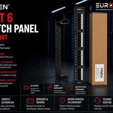 FINEN - Patch Panel CAT 6 1U 24 ports FTP – Şəbəkə avadanlıqları – ucuztap.az
