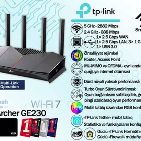 TP-Link BE3600 Dual-Band Wi-Fi7 Gaming Router Archer GE230 – Bakı – ucuztap.az