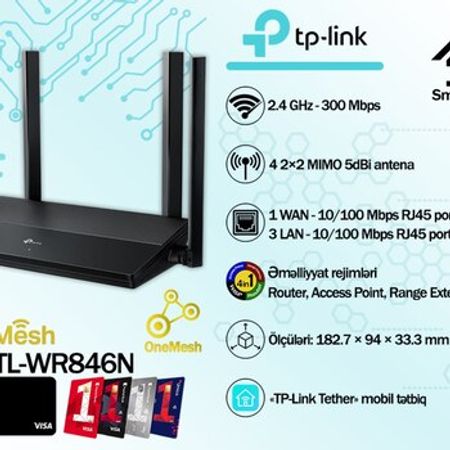 TP-Link 300 Mbps Multi-Mode Wi-Fi Router TL-WR846N – Bakı – ucuztap.az