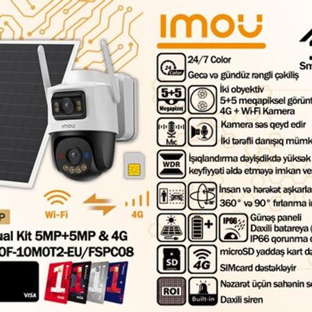 IMOU iki linzalı 5+5 MP günəş panelli 4G + Wi-Fi kamerası IPC-SA70F-10M0T2-EU/FSPC08 – Bakı – ucuztap.az