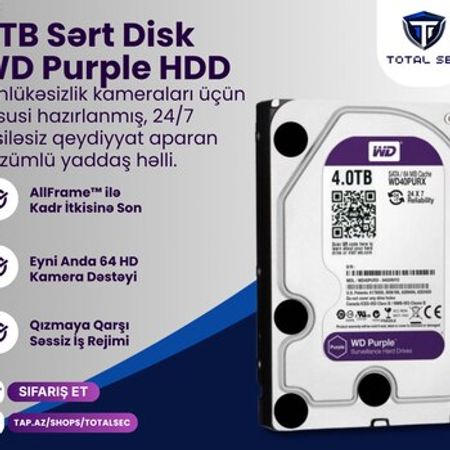 WD Purple 4TB Sərt Disk (Videomüşahidə və DVR/NVR üçün) – Bakı – ucuztap.az