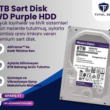WD Purple 8TB Sərt Disk (Videomüşahidə və Hikvision DVR/NVR üçün xüsusi) – Bakı – ucuztap.az