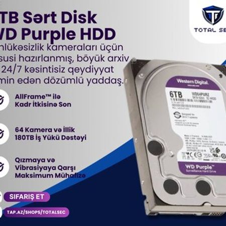 WD Purple 6TB Sərt Disk (Videomüşahidə və DVR/NVR üçün xüsusi) – Bakı – ucuztap.az