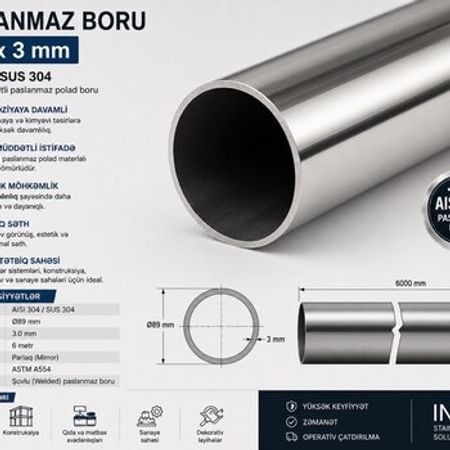 Paslanmaz boru Ø89×3 mm (AISI 304) – Təmir və tikinti – ucuztap.az
