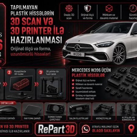 Mercedes W206 plastik ehtiyat hissələrinin kopyalanması – Bakı – ucuztap.az