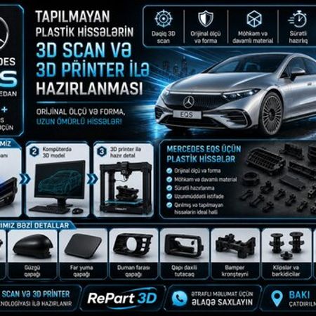 Mercedes EQS plastik ehtiyat hissələrinin kopyalanması – Bakı – ucuztap.az