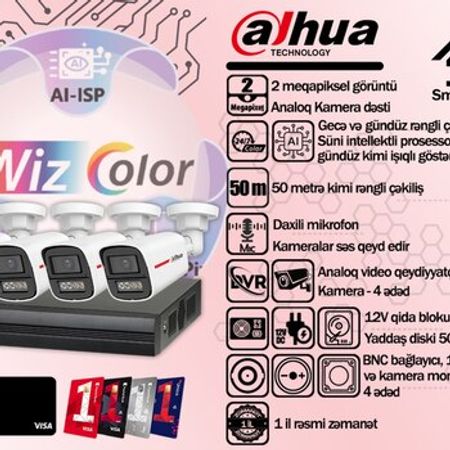 Dahua dörd kameralı WizColor kamera dəsti – Bakı – ucuztap.az