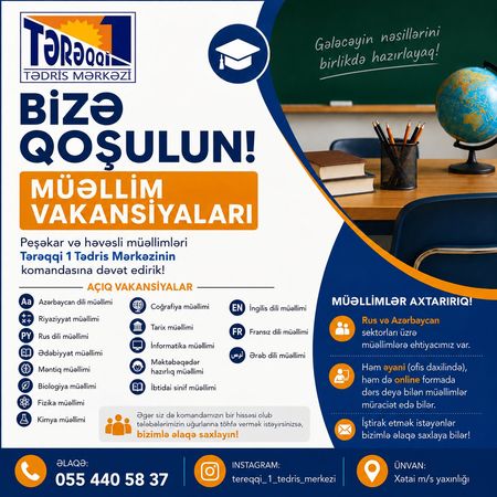 Müəllimləri əməkdaşlığa dəvət edirik – İş təklif edirəm – ucuztap.az