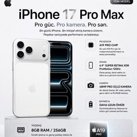 Apple iPhone 17 Pro Max Silver 256GB/12GB – Bakı – ucuztap.az
