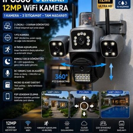 ICSee 12MP 3 linzalı WiFi kamera – Bakı – ucuztap.az