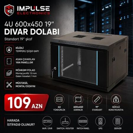 Divar tipi 4U Rack kabin 600x450mm – Bakı – ucuztap.az