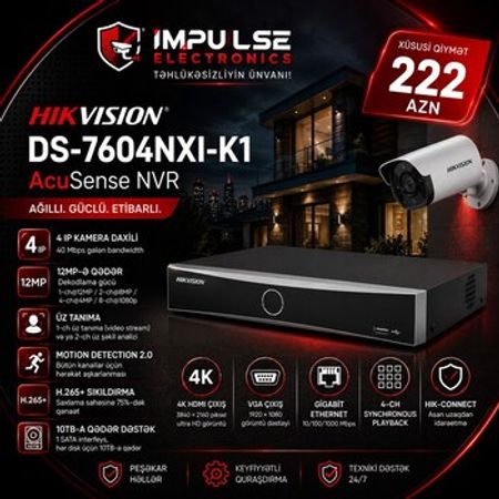 Hikvision 4 Kanal AcuSense 4K NVR Videoqeydiyyatçı | DS-7604NXI-K1 – Təhlükəsizlik avadanlığı – ucuztap.az
