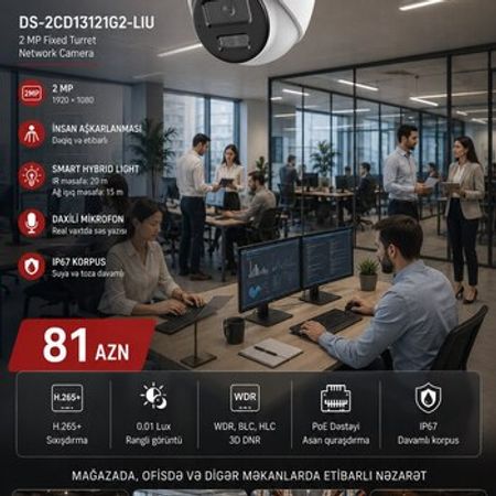 Hikvision 2MP IP Təhlükəsizlik Kamerası – Mikrofon, Gecə İşığı, İnsan Aşkarlama – Təhlükəsizlik avadanlığı – ucuztap.az