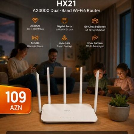 IMOU HX21 – Sürətli Wi-Fi 6 Router | AX3000, Gigabit Portlar, 5 Güclü Antena – Bakı – ucuztap.az
