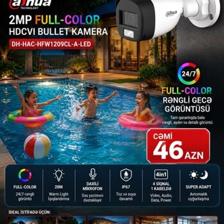 Dahua 2MP Kamera Full Color | 20M | Mikrofon | IP67 – Təhlükəsizlik avadanlığı – ucuztap.az