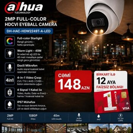 Dahua 2MP Rəngli Gecə Görüntülü Kamera | 40M | Mikrofon | IP67 – Təhlükəsizlik avadanlığı – ucuztap.az