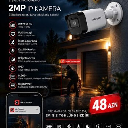Hikvision IP Kamera 2MP | Mikrofonlu | AI İnsan Aşkarlama | IP67 Çöl Kameras – Bakı – ucuztap.az