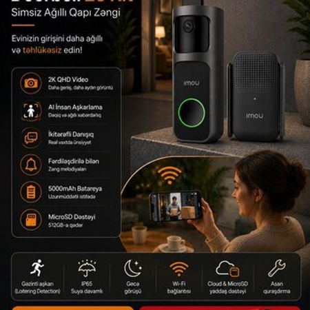 Ağıllı qapı zəngi | IMOU Doorbell 2S Kit | 2K Kamera | WiFi Video Doorbell – Bakı – ucuztap.az