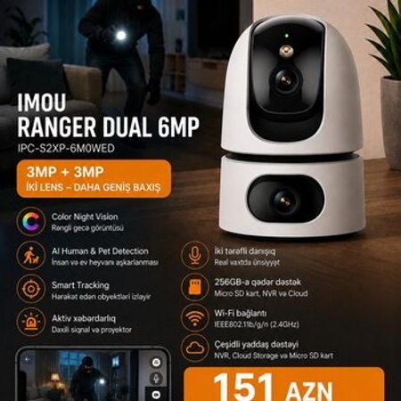 WiFi IP Kamera | Dual Lens | 6MP | İnsan Aşkarlama | Imou Ranger Dual – Bakı – ucuztap.az