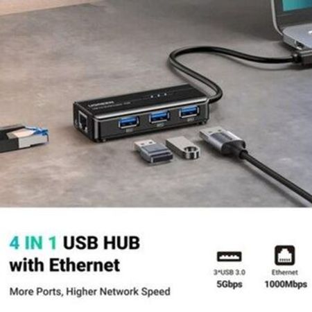 Məlumat ötürücü Hub Ugreen USB 3.0 Hub with Gigabit Ethernet Adapter – Kompüter aksesuarları – ucuztap.az