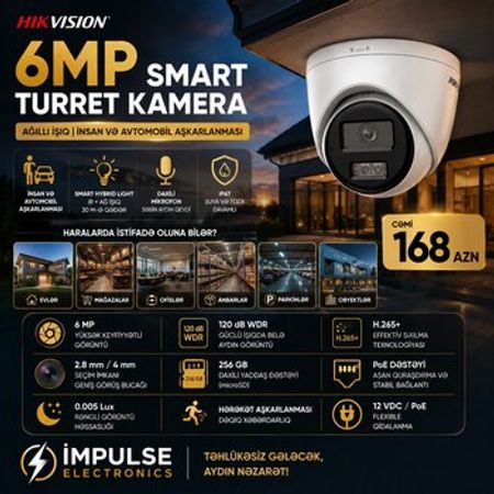 6MP Hikvision IP Kamera 2.8mm – Gecə Görüntüsü, Mikrofon, PoE, IP67 – Təhlükəsizlik avadanlığı – ucuztap.az