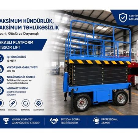 Elektrik qayçı tipli platforma 12 m 500 kq, 2026 il – Bakı – ucuztap.az