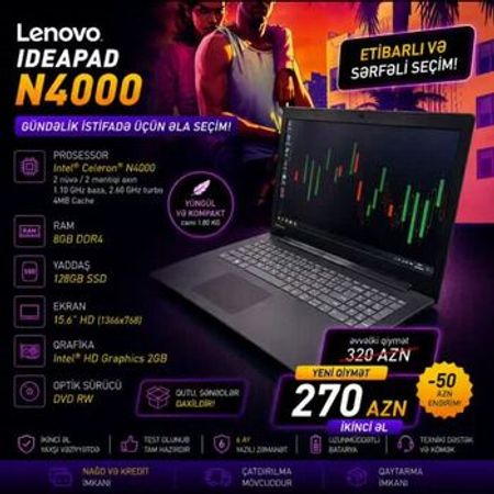 Lenovo N4000 – Noutbuklar və Netbuklar – ucuztap.az