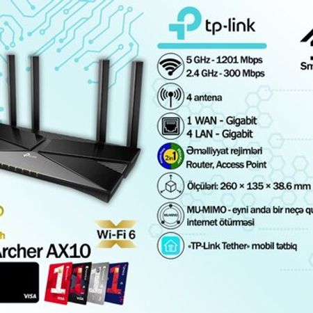 TP-Link AX1500 Gigabit Wi-Fi 6 router Archer AX10 – Şəbəkə avadanlıqları – ucuztap.az