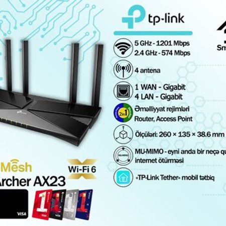 TP-Link AX1800 Gigabit Wi-Fi 6 router Archer AX23 – Şəbəkə avadanlıqları – ucuztap.az
