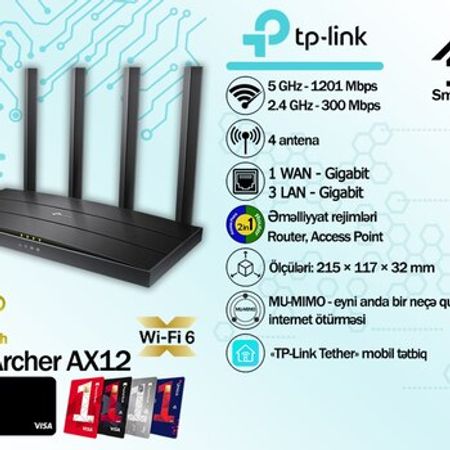 TP-Link AX1500 Gigabit Wi-Fi 6 router Archer AX12 – Şəbəkə avadanlıqları – ucuztap.az