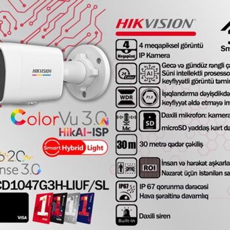 Hikvision ColorVu 3.0 4MP IP videomüşahidə kamerası DS-2CD1047G3H-LIUF/SL – Bakı – ucuztap.az