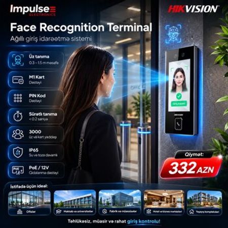 Hikvision Üz Tanıma Terminalı – Access Control, Kart, PIN, QR, PoE – Bakı – ucuztap.az