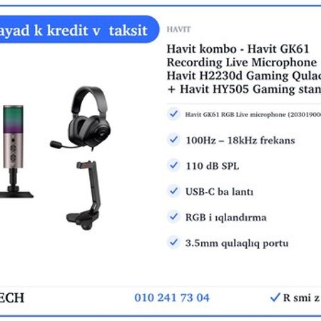 Havit kombo - Havit GK61 Recording Live Microphone + Havit H2230d Gaming Qulaqlıq + Havit HY505 Gami – Bakı – ucuztap.az