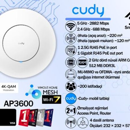 Cudy BE3600 Wi-Fi 7 Gigabit Mesh Access Point AP3600 – Bakı – ucuztap.az