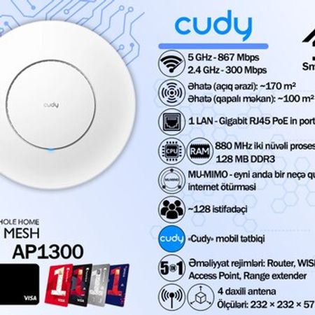 Cudy Gigabit Mesh Access Point AP1300_P (w/ PoE adapter) – Bakı – ucuztap.az