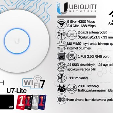 Ubiquiti BE5000 Gigabit Mesh Wi-Fi 7 Access Point UniFi U7 Lite – Şəbəkə avadanlıqları – ucuztap.az