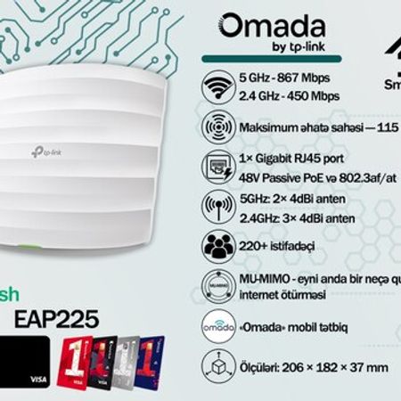TP-Link Omada AC1350 Gigabit Wi-Fi Access Point EAP225 – Şəbəkə avadanlıqları – ucuztap.az