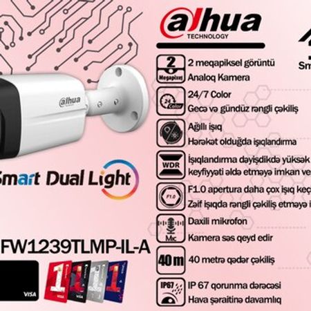 Dahua 2MP analoq kamerası HAC-HFW1239TLMP-IL-A – Təhlükəsizlik avadanlığı – Bakı – ucuztap.az